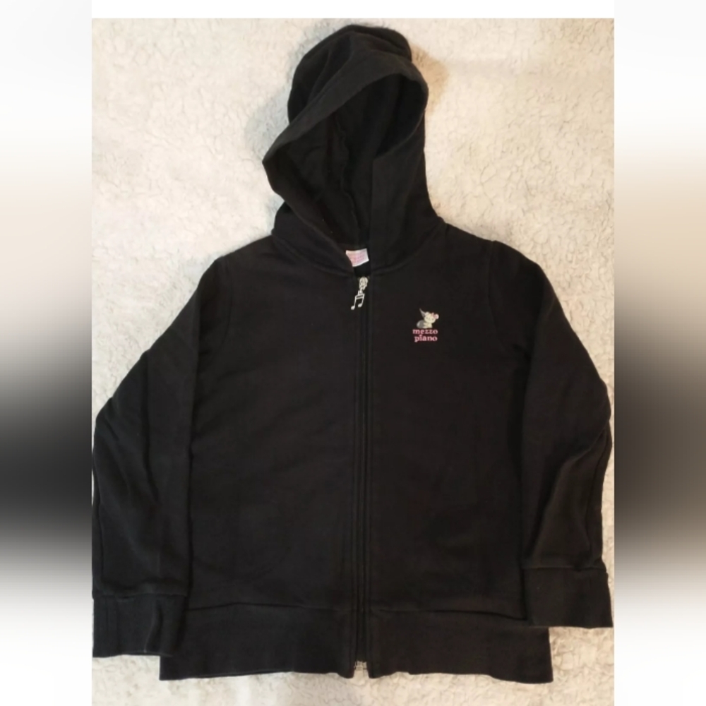 Black Mezzo Piano Zip Up Junior Hoodie Sweater, Size 130cm Zipper Charm